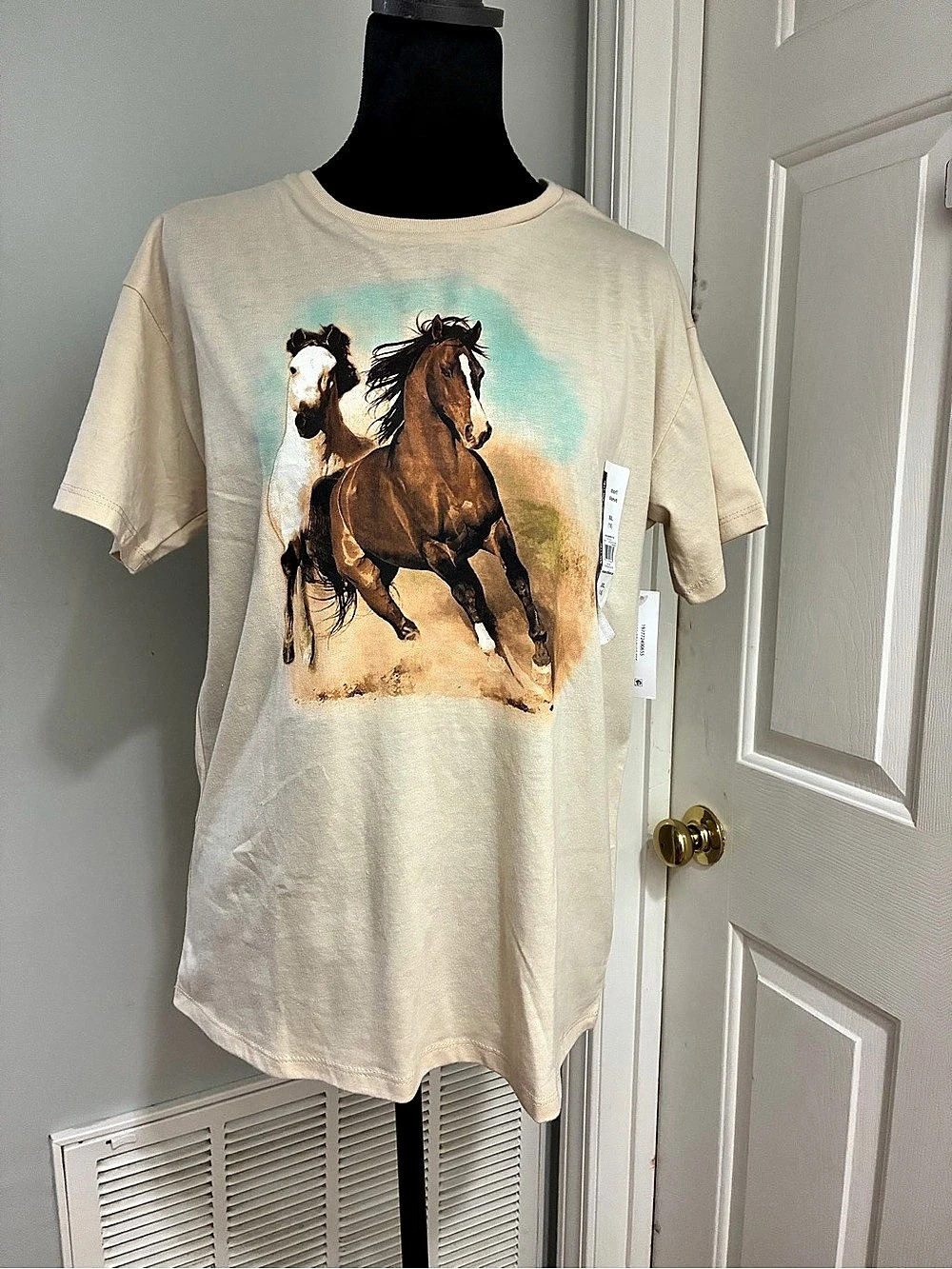 Wonder Nation Girls Graceful Gallop Graphic Tee Cream & Brown XXL